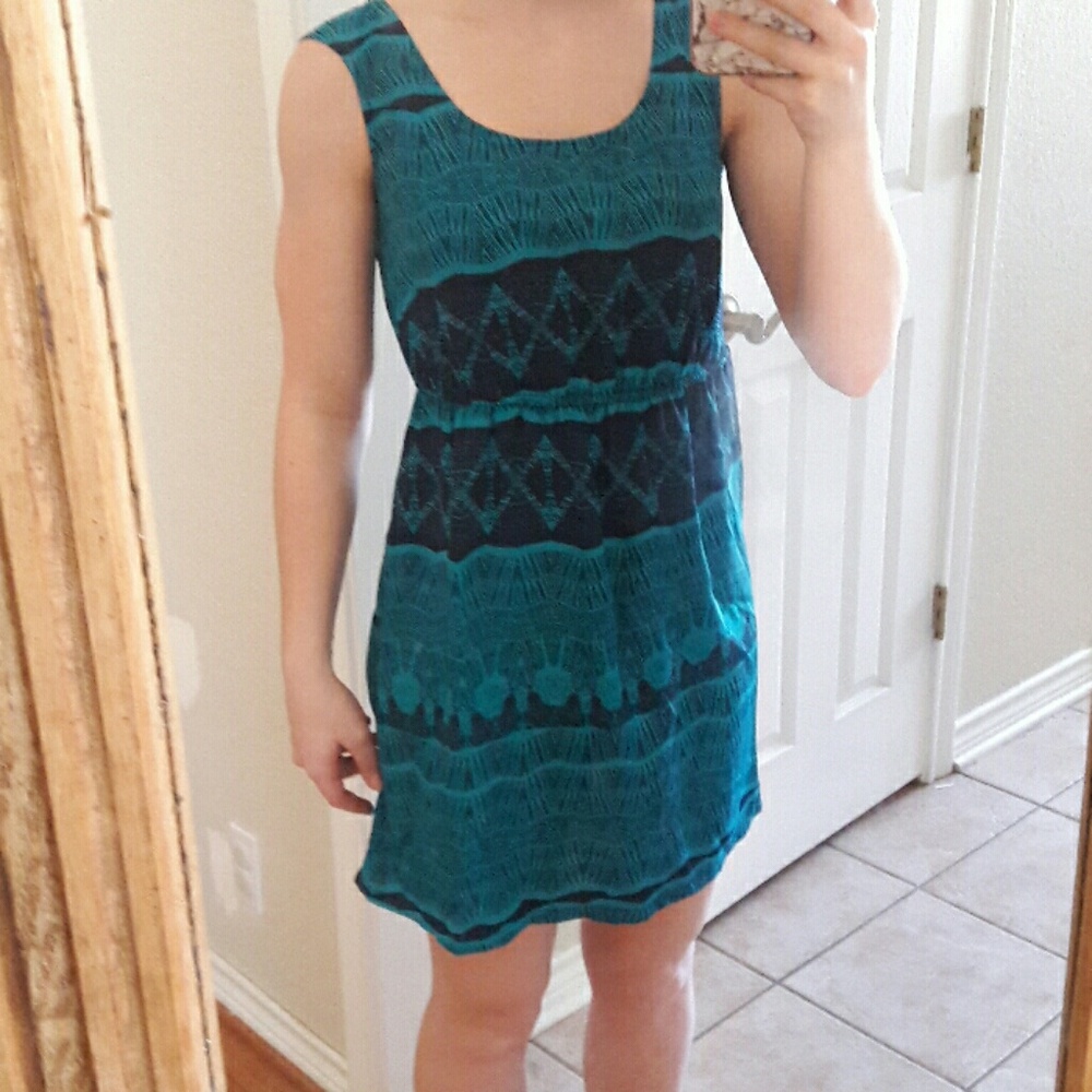 Turquoise/navy print dress